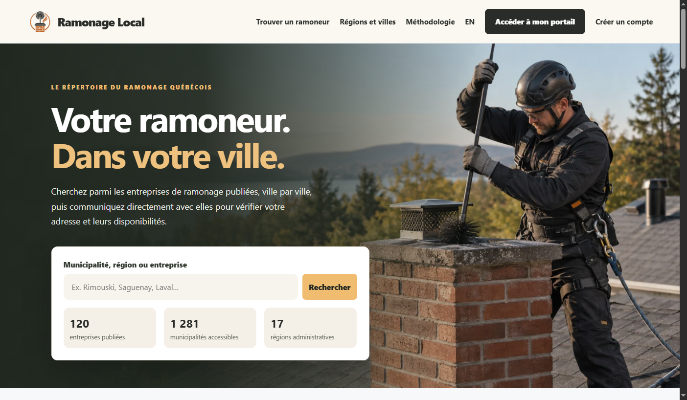 Ramonage Local — Plateforme réelle · recherche par région